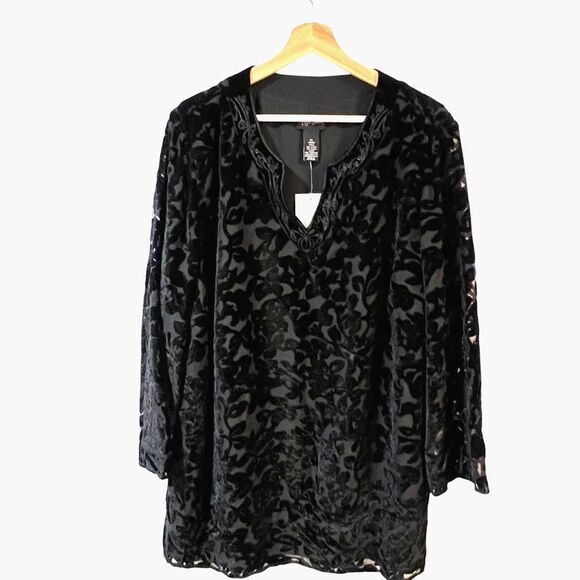 Maggie Barnes Womens Velvet Burnout Tunic Top Sz 1X Cocktail Loose Whimsigoth - Picture 1 of 8